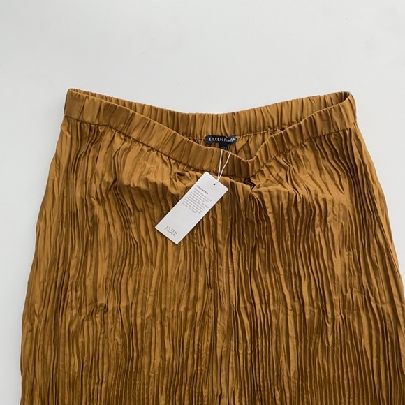 Eileen Fisher Nwt 100% Silk Crushed Pleated Full Length Skirt Bronze - Picture 3 of 4